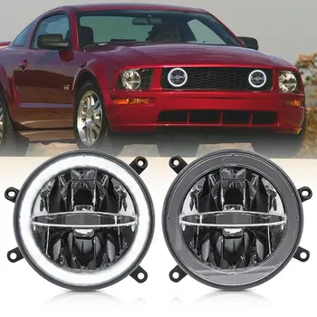 

2Pcs LED Fog Lamp Assy for 2005-2009 Ford Mustang GT Center Hood Grille Halo DRL Driving Lamp