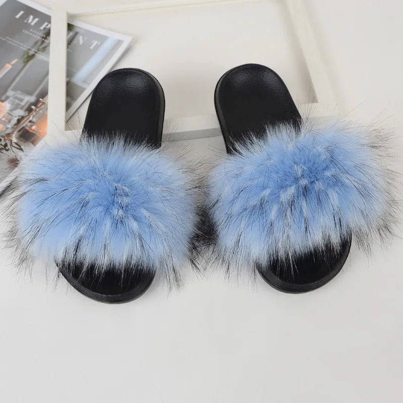 Kids Fur Slippers Girl Fluffy Faux Raccoon Fur Slides Furry Home Floor Flip Flops Children Summer Shoes Girls Fur Sandals CSH953 children's sandals near me Children's Shoes