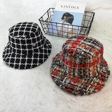 Женская клетчатая твидовая Панама, Женская Черная кепка для девушек, зимняя шапка для путешествий, уличная Кепка для рыбалки