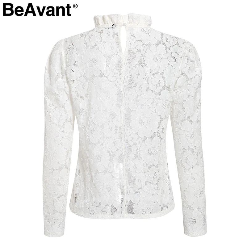 BeAvant, винтажная Женская кружевная блузка, рубашка, сексуальная, открытая, с вышивкой, белая блузка, топы, шикарные, с пышными рукавами, для офиса, женские сетчатые блузки