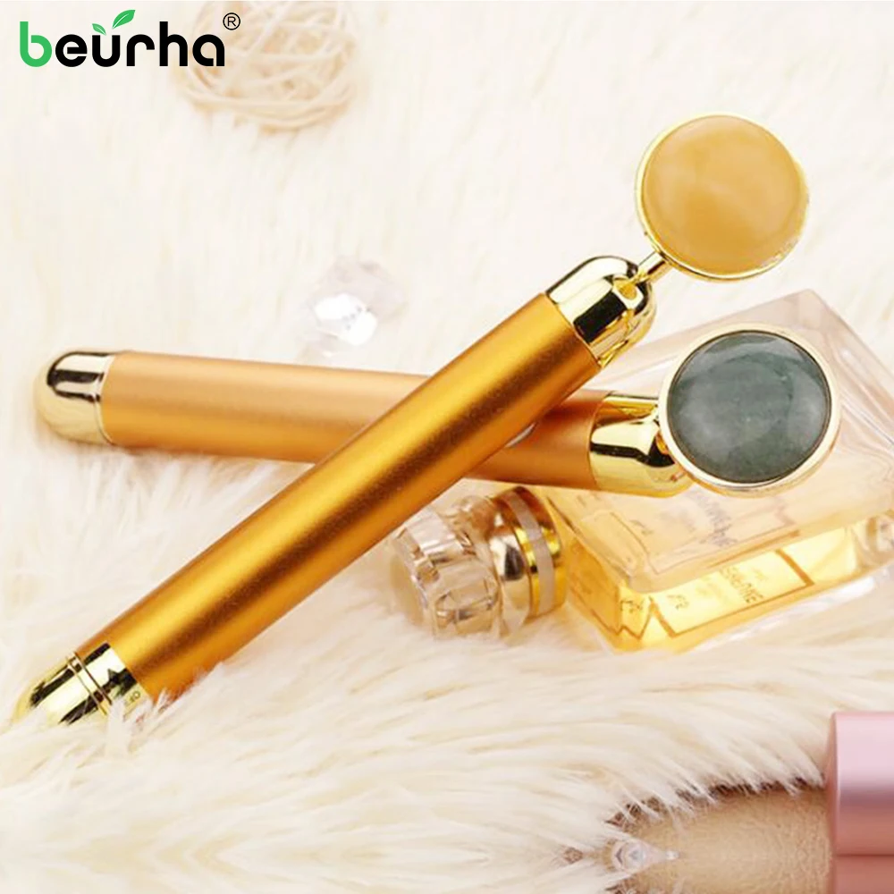 

Jade Roller Slimming Face Roller 24k Gold Pink Vibration Facial Beauty Roller Massager Stick Lift Skin Tightening Wrinkle Bar
