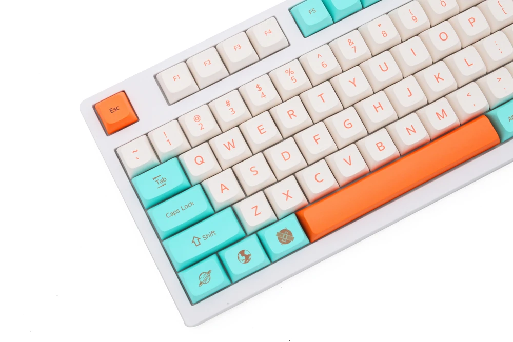 Xda v2 Planeta Feliz Tintura Sub Keycap Conjunto Grosso Pbt para Teclado Gh60 Poker 87 Tkl 104 Ansi Xd64 Bm60 Xd68 Xd84 Xd96 Laranja Ciano - Imagem 5