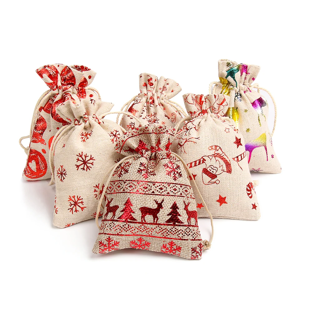 

1/5Pcs Merry Christmas Vintage Natural Burlap Gifts Candy Bags Wedding Party Home Favor Pouch Jute Gift Packaging Storage Bag