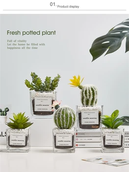 

B-LIFE Small Fake Plants Potted Glass Pots Artificial Bonsai for Desktop Decor Table Home Office Wedding Decoration