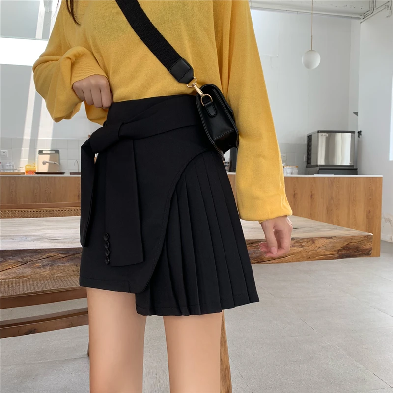 Корейская Новая женская Ulzzang короткая модная повседневная однотонная дизайнерская шикарная трапециевидная Женская юбка подчеркивающая индивидуальность