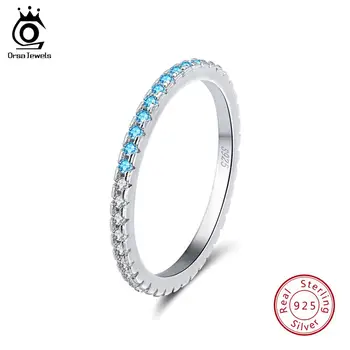 

ORSA JEWELS Genuine 100% 925 Sterling Silver Ring Half Circle Blue Clear CZ Round Pave Finger Rings Jewelry Gift S925 SR63-WL