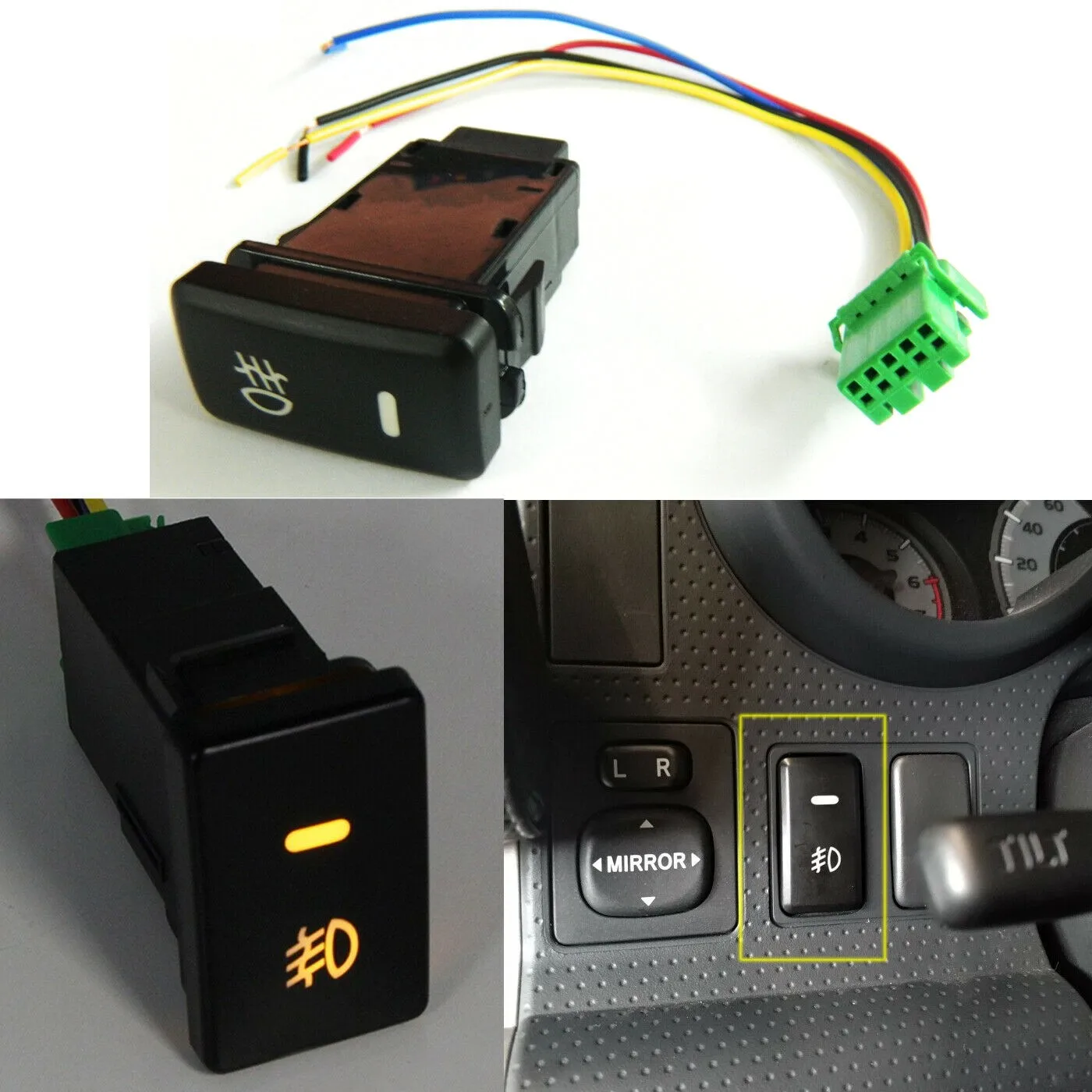 1pc For Toyota FJ Cruiser 2007-2014 Amber Fog Light Switch Button To Control LED Light Bars/ Daytime Running Lights/ Fog Lights