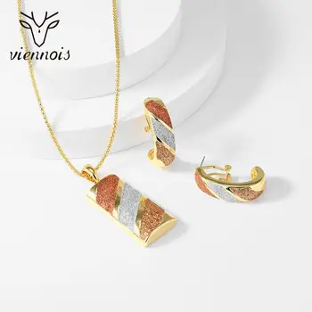 

Viennois Dubai Necklace and Earrings Jewelry Set For Women Geometric Design Mixed Color Necklace and Stud Earrings Jewelry Sets