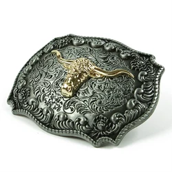 Design de arte de cabeça de touro de longhorn de ouro em relevo masculino estilo cowboy fivela de cinto