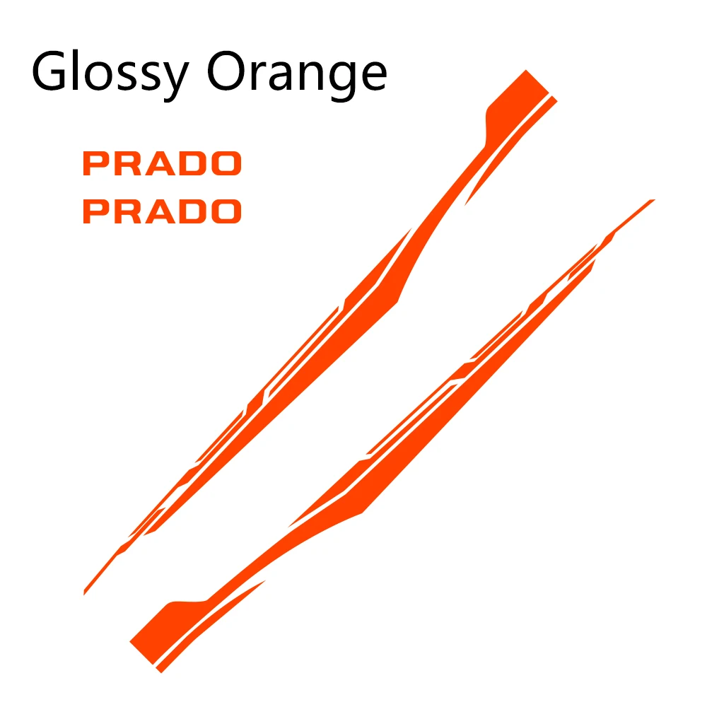 Glossy Orange 2 шт. виниловые наклейки на машину, пленка для автомобильной двери, боковой стиль, спортивные гоночные наклейки для автомобилей Toyota Prado, DIY, аксессуары для тюнинга автомобиля - Название цвета: Glossy Orange