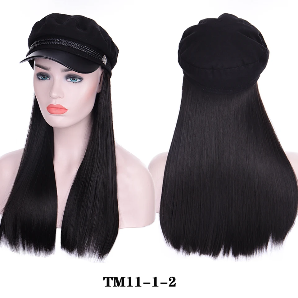 HPUYAN женский бесшовный сшивание парик интегрированный темно-синий колпачок волнистый синтетический черный парик прямые волосы и подключение шляпы регулируемый - Цвет: 2