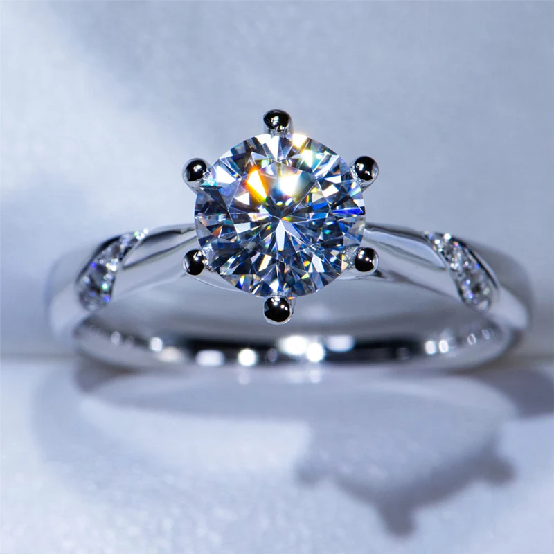 

Pure 18K White Gold 1ct 2ct 3ct Round Brilliant Cut Moissanite Ring Single row drill Engagement Ring Anniversary Ring For Women