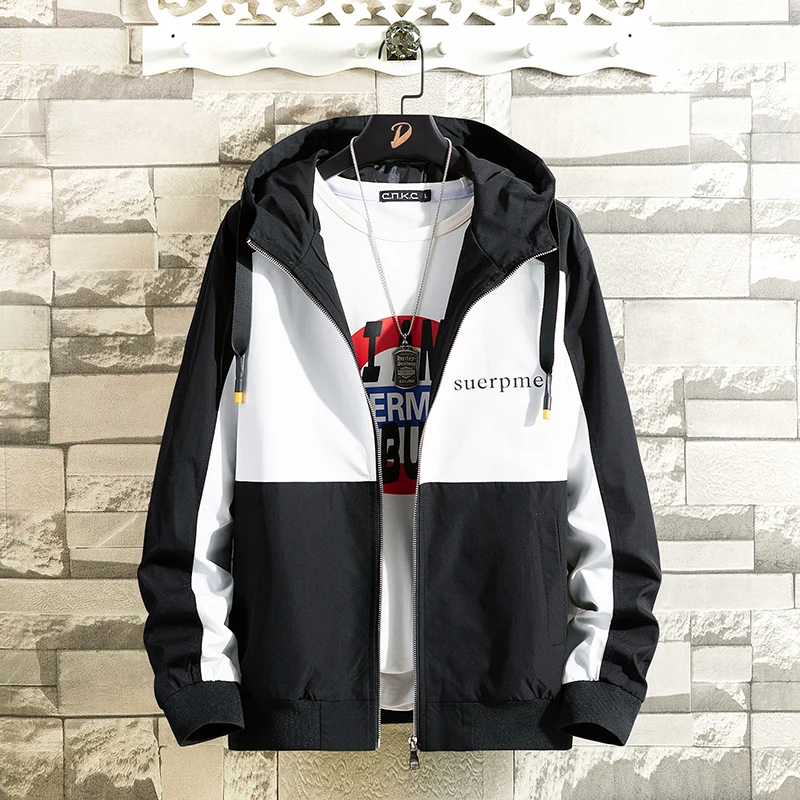 

Jacket Male Work Clothes Loose Coat Easy Even Hat Printing Brick Wall Wind streetwear windbreaker Chinese Style Striped