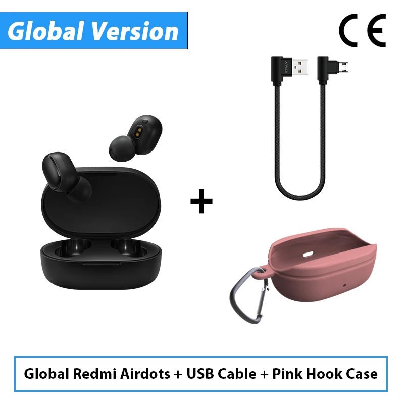 CE Add Cable Pink Ho Оригинальные Xiaomi Redmi Airdots TWS беспроводные Bluetooth наушники стерео бас Bluetooth 5,0 с микрофоном громкой связи с управлением AI - Цвет: CE Add Cable Pink Ho