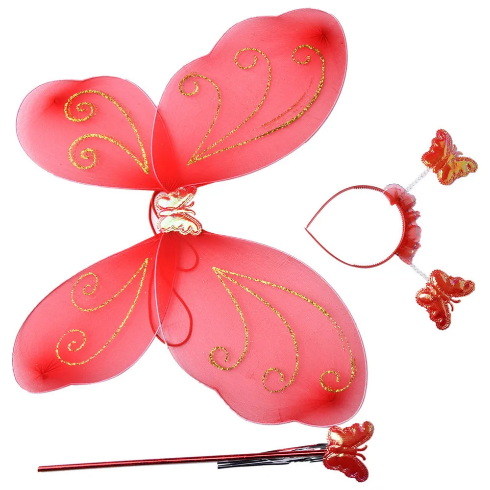 Lovely Party Costume Princess Girl Kids Butterfly Wing Wand Headband Fairy 3Pcs/set Xmas Costume Set