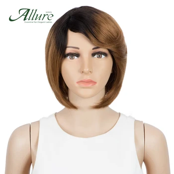 

Straight Bob Wig With Bangs For Black Women Ombre Color Brazilian Remy Human Hair Wig Full Machine Made Straight Hair Wig Allure