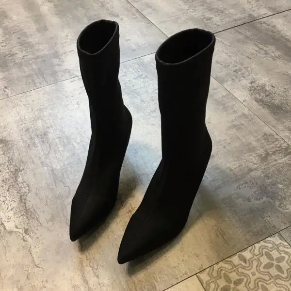 Bootee/ г.; женские сапоги; чулки; Брендовая женская обувь; ботинки на шнуровке; дамские носки; модные резиновые сапоги на высоком каблуке с острым носком; сезон осень-зима - Цвет: 1