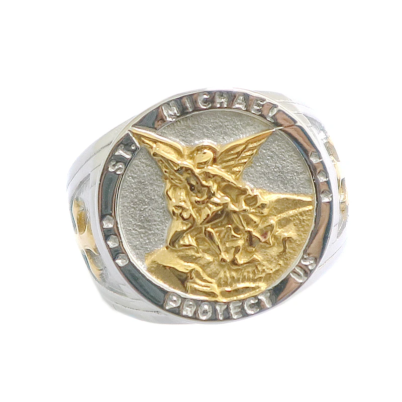 Новое Золотое серебряное кольцо унисекс с крестом из нержавеющей стали 316L от Святого Майкла
