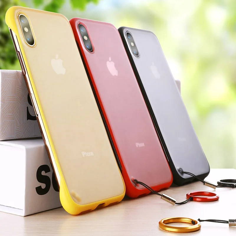 

Frameless Transparent Matte Hard Phone Case For iPhone X 7 6 6S 8 Plus Cover For iPhone XS Max XS XR With Finger Ring Cases