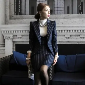 

New Professional wear women's suit skirt temperament slim striped vest skirt lapel small suit long-sleeved jacket 2-piece set