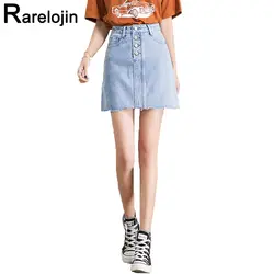Летняя юбка 2019 корейская женская модная юбка с высокой талией юбки дикие свободные тонкие трапециевидные короткие юбки джинсовые юбки