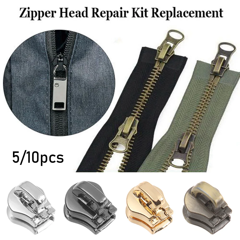 5/10Pcs Zipper Pull Head Repair Replacement Universal Zip Slider Teeth Rescue Copper Tooth Zippers Sewing Clothes Accessories