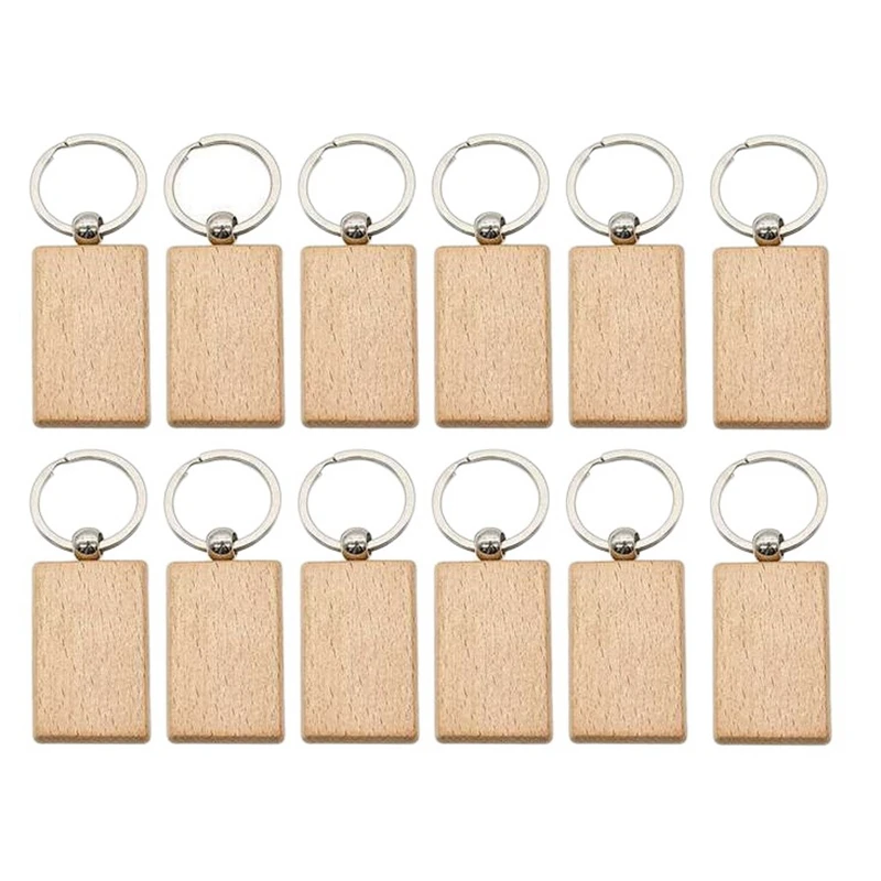 12 Pcs Blank Wooden Key Chain Rectangle Key Chain Tags Wood Keychains Key Ring for DIY Craft 1pc mini perpetual calendar 2019 keychains unique metal keyring sun moon carving 2010 to 2060 calendar key ring customize logo