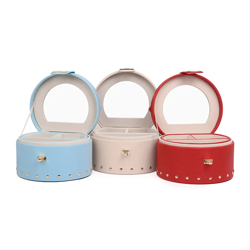 Portable Red Pu Leather High Capacity Jewelry Display Storage Box For Femal Ring Earring Pendent Bracelet Cases Jewellery Holder