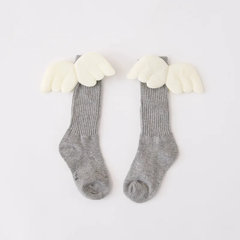 Girls Stockings Kid Socks Angel Wing Child Long Knee Sock Candy Color Sock for Girls Child Vertical Stripedr Hose for 2-10Y - Цвет: light gray