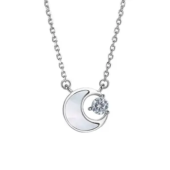 

Star and Moon Necklace Female 925 Sterling Silver Ins Simple Style Temperament Mother of Pearl Clavicle Chain Girlfriend Gift