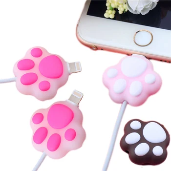 

2PCS Cartoon Cat Paws Cable bite protector Cute organizer winder Cable Holder for iphoneXS 8Plus cable Mobile phone accessories