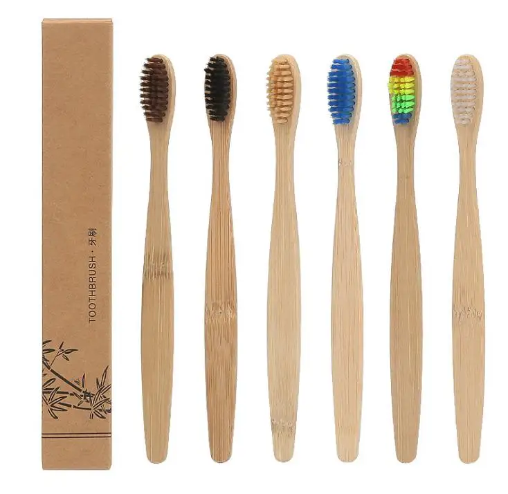 

500pcs/lot Bamboo Handle Toothbrush Whitening Rainbow Colorful Environment-friendly Oral Care Bamboo Toothbrush SN050