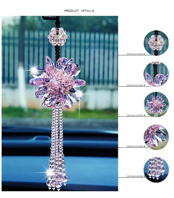 Beautiful Styling Crystal Car Hanging Ornaments Rhinestone Flower Tassels  Pendant Rear View Mirror Car Decoration Accessories - Ornaments - AliExpress