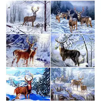 

HUACAN 5D Diamond Painting Animal Deer Full Drill Square Diamond Art Embroidery Cross Stitch Home Decoration