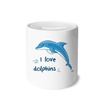 

I Love Dolphins Illustrate Money Box Saving Banks Ceramic Coin Case Kids Adults