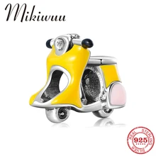 Подходит к оригиналу Pandora оберег бусины для браслета Аутентичные 925 пробы серебро желтый Эмаль электрический автомобиль форма Шарм для женщин DIY ювелирных изделий