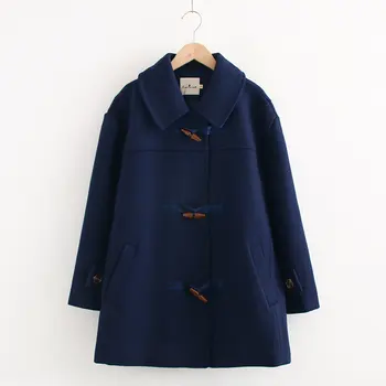 

women winter woolen coat 2019 fashion girls ladies solid Horn buckle A-line female warm casual stylish thick coats outwears