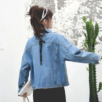 

SexeMara fashion The New Loose Long sleeve Lace Wild Denim jacket Free shipping