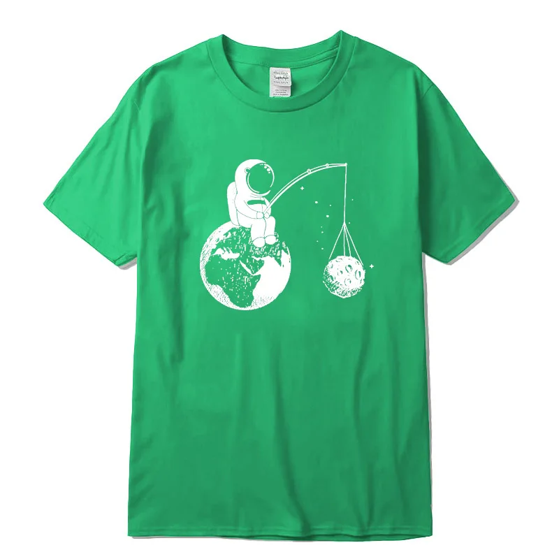 Хлопок, Повседневная футболка с коротким рукавом, Забавный дизайн, принт космонавта, Мужская футболка с круглым вырезом, трикотажная удобная ткань, уличная Мужская футболка - Цвет: Green