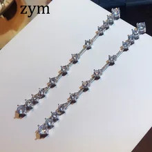 Zym2019 популярный бренд, S925 Стерлинговое Серебро, серьги с кисточками, высокое качество, циркониевые серьги, простой стиль, модные женские роскошные серьги