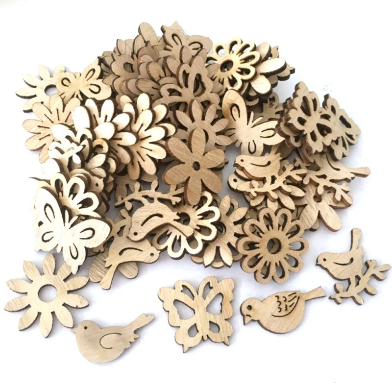 Christmas Wooden Christmas Tree Ornaments Mini Snowflake Tree Hanging Pendants Decorations for Home New Year Gift 50pcs HOT