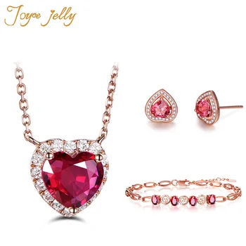 

JoyceJelly 925 Sterling Silver Women Jewelry Sets Ruby Heart Ring Necklace Bracelets Women Party Engagement Jewelry Wholesale