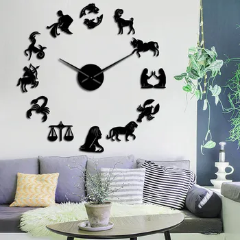 

Creative Twelve Constellation Clock Acrylic Mirror Wall Watch European-style Living Room Oversized Wall Clocks Wall Home Decor