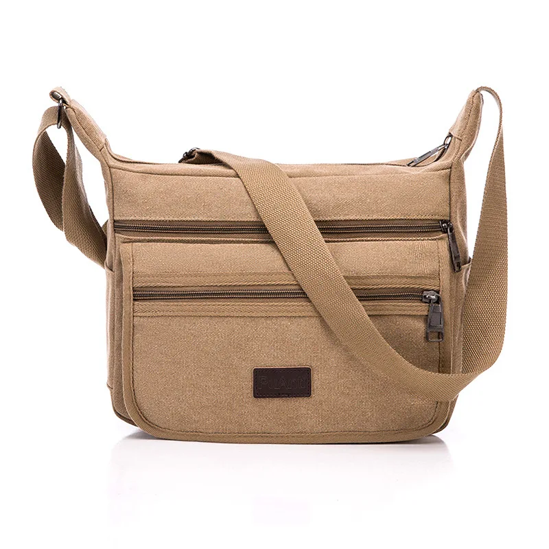 

New Style Canvas Men's Bag Shoulder Large Bag Casual Multi-pockets Travel Bag Business Money Satchel Bag