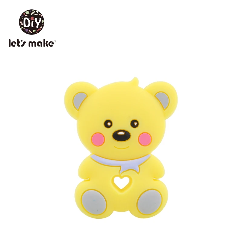 yellow Let's Make 1 шт. Силиконовые Прорезыватели для зубов из пищевого силикона, грызун без бисфенола, мультяшный медведь, сделай сам, пустышка, цепочка, прорезыватель, подвеска, прорезыватель - Цвет: yellow