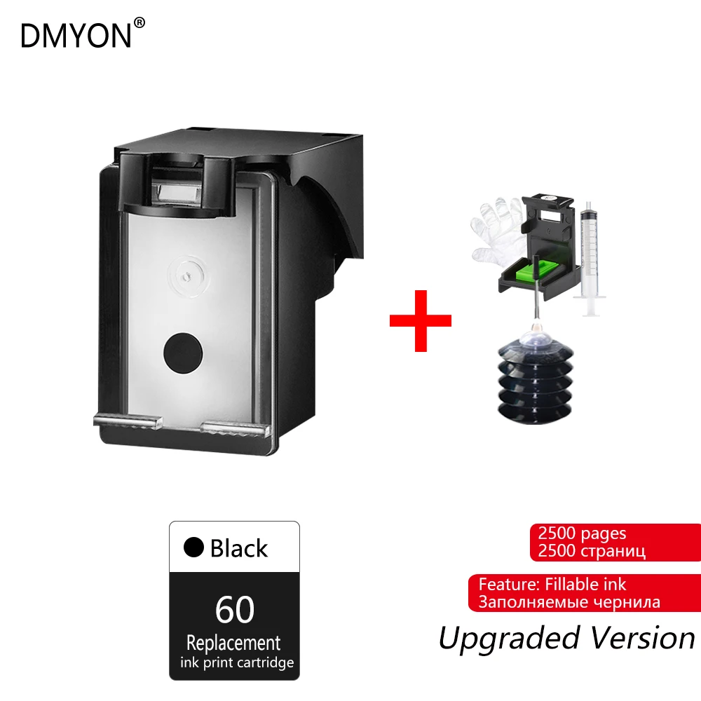 Black DMYON многоразовый картридж Замена для hp 60 60XL трехцветный картридж для принтера Deskjet D2660 D2530 D2560 F4280 - Цвет: Black