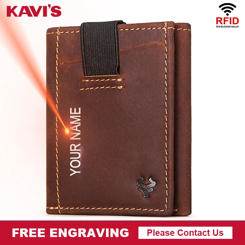 

KAVIS Free Engraving Rfid Genuine Leather Men Wallet Coin Purse Male Small Card Holders Wallets Zipper Design Quality Pocket Bag