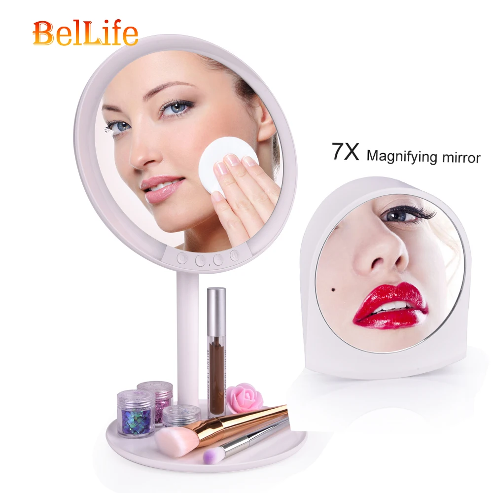 

Cute Standing Mirror High Light Led Makeup Light With 3 Color 7 dimmable 7x Magnifying Mirror USB Rechargeable Dressing Mirror