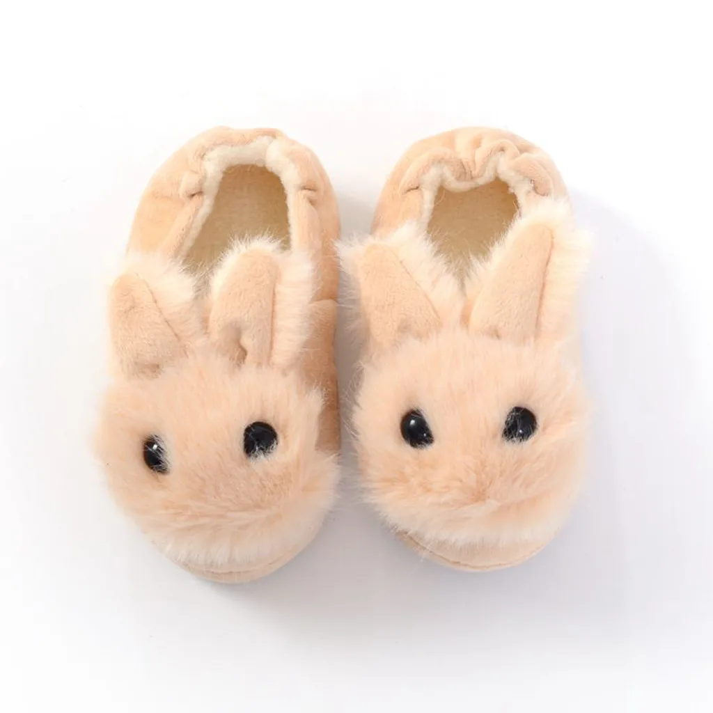 2-9Y Winter Kids Cute Cotton Slippers Children's Warm Non-slip Baby Girls Cartoon Plush Rabbit Cotton Slippers children's shoes for adults