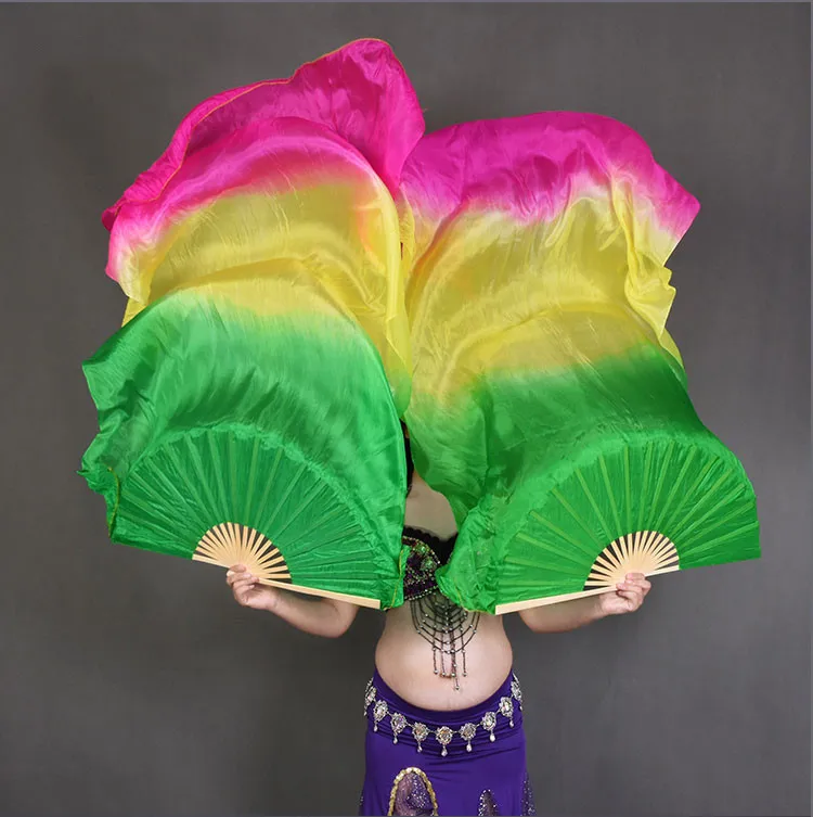 as picture New Arrivals Women Belly Dance Fan Veil Hand Made White Navy Blue Gradient Silk Veil Pairs 180x90cm Girls Women Stage Show Props - Цвет: as picture